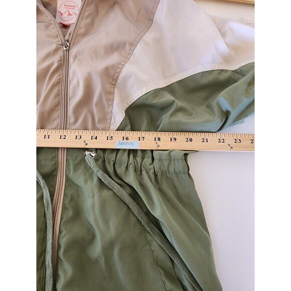 OUTDOOR COLLECTION Women's Green White Hooded Full Zip Windbreaker SZ M - Picture 6 of 9